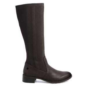 NEW AETREX Women Belle Black Leather Sock-Knit Shaft Tall Below the Knee Boot